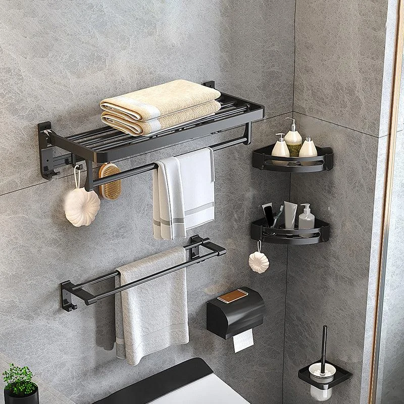 Modern Matte Black Bathroom Accessory Set with Bath Shelf/Robe Hooks/Towel Bar -Bathlova