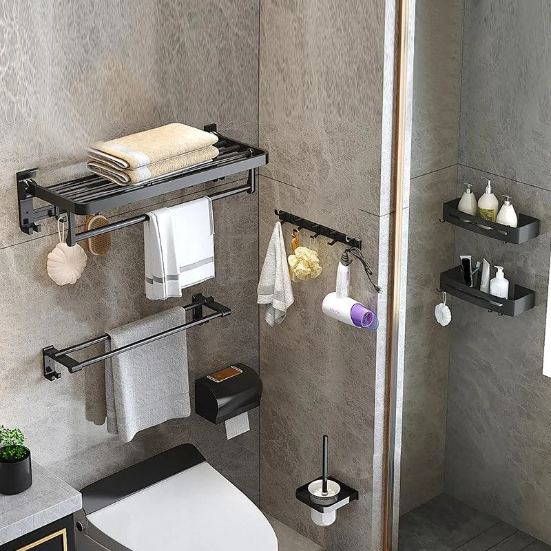 Modern Matte Black Bathroom Accessory Set with Bath Shelf/Robe Hooks/Towel Bar -Bathlova