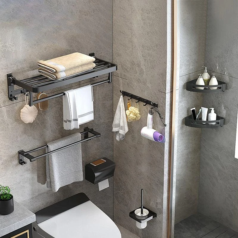 Modern Matte Black Bathroom Accessory Set with Bath Shelf/Robe Hooks/Towel Bar -Bathlova