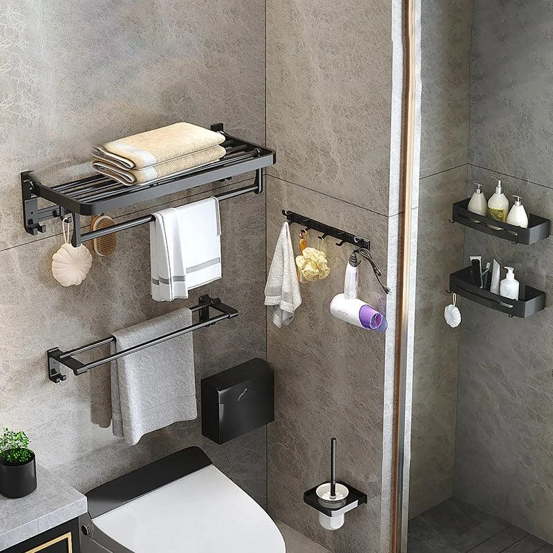 Modern Matte Black Bathroom Accessory Set with Bath Shelf/Robe Hooks/Towel Bar -Bathlova