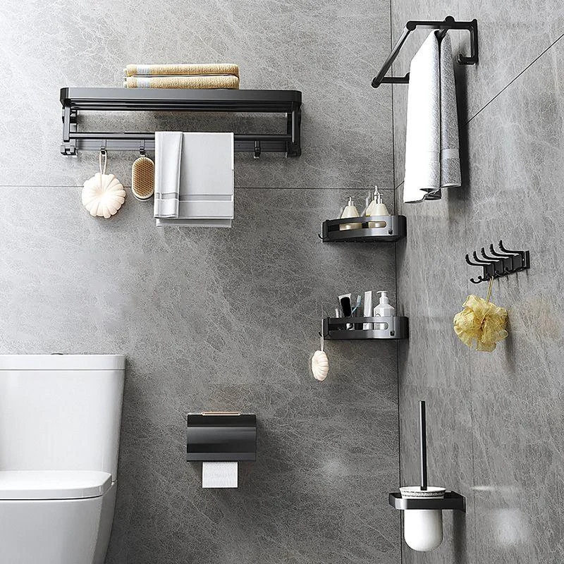 Modern Matte Black Bathroom Accessory Set with Bath Shelf/Robe Hooks/Towel Bar -Bathlova