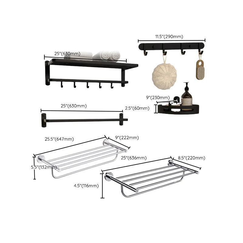 Modern Matte Black Bathroom Accessory Set with Towel Bar/Bath Shelf & Robe Hooks -Bathlova