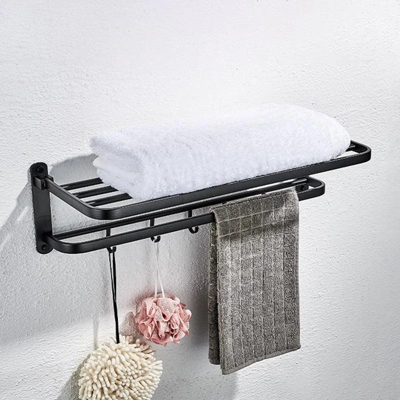 Modern Matte Black Bathroom Accessory Set with Towel Bar/Bath Shelf & Robe Hooks -Bathlova