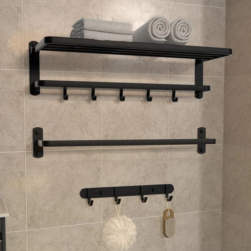 Modern Matte Black Bathroom Accessory Set with Towel Bar/Bath Shelf & Robe Hooks -Bathlova