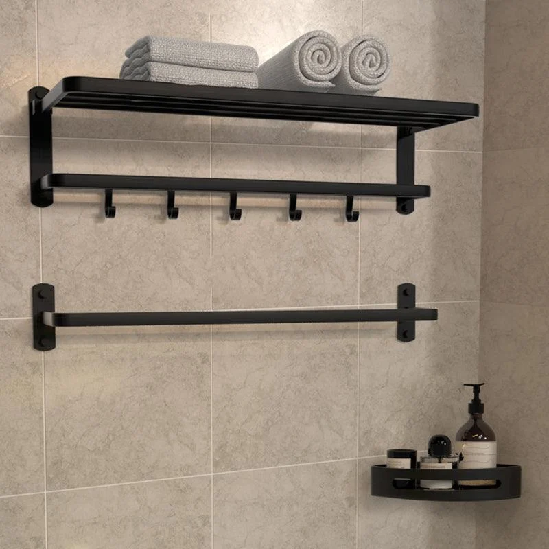 Modern Matte Black Bathroom Accessory Set with Towel Bar/Bath Shelf & Robe Hooks -Bathlova