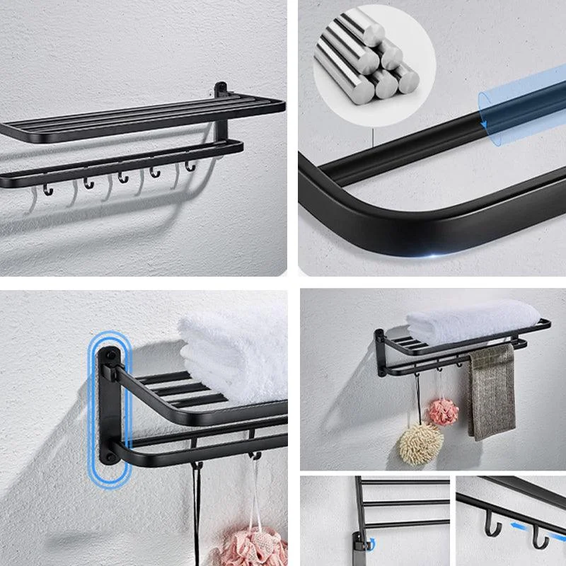 Modern Matte Black Bathroom Accessory Set with Towel Bar/Bath Shelf & Robe Hooks -Bathlova