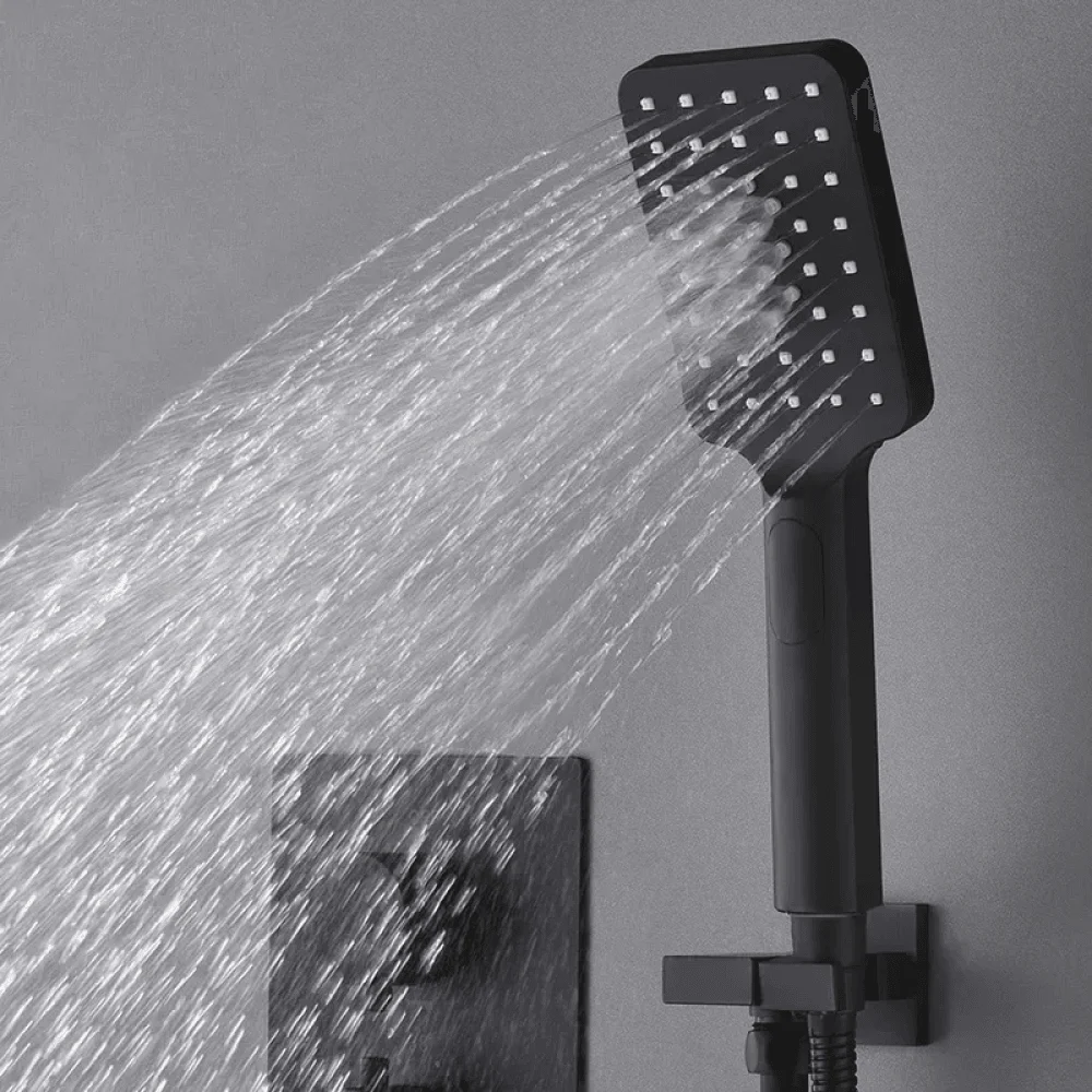 Modern Matte Black Waterfall Shower System with Handheld Shower - Wall Mounted Solid Brass -Bathlova