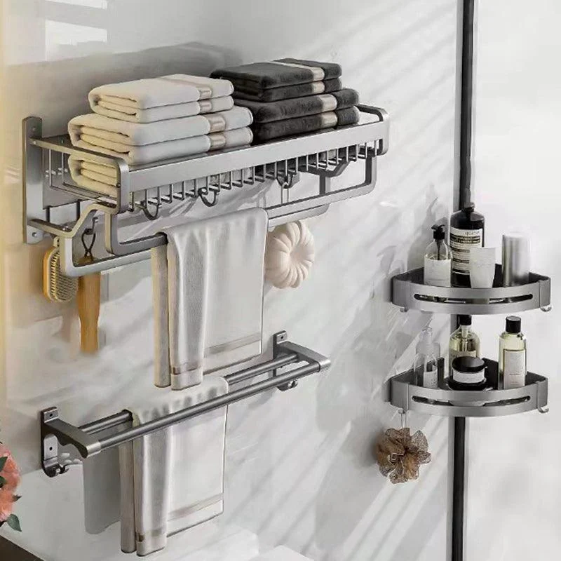 Modern Metal Bathroom Accessory Set Polished Sliver Bath Shelf/Paper Holder/Robe Hooks -Bathlova