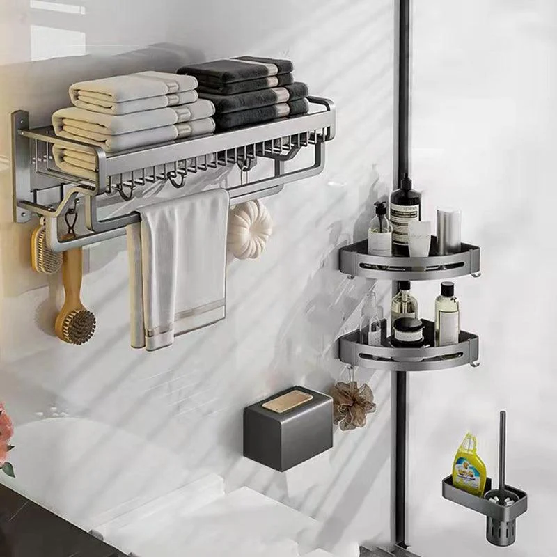 Modern Metal Bathroom Accessory Set Polished Sliver Bath Shelf/Paper Holder/Robe Hooks -Bathlova