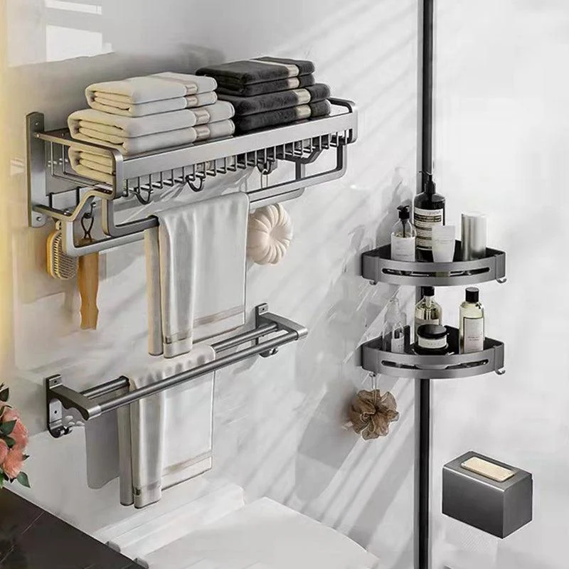 Modern Metal Bathroom Accessory Set Polished Sliver Bath Shelf/Paper Holder/Robe Hooks -Bathlova