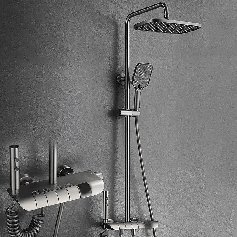 Modern Plain Shower System Slide Bar Included Shower Head Combo -Bathlova