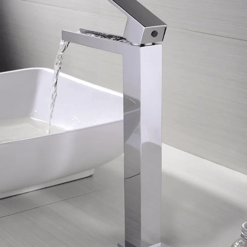 Modern Polished Chrome Bathroom Tap - 1-Hole Vessel Sinks Waterfall -Bathlova