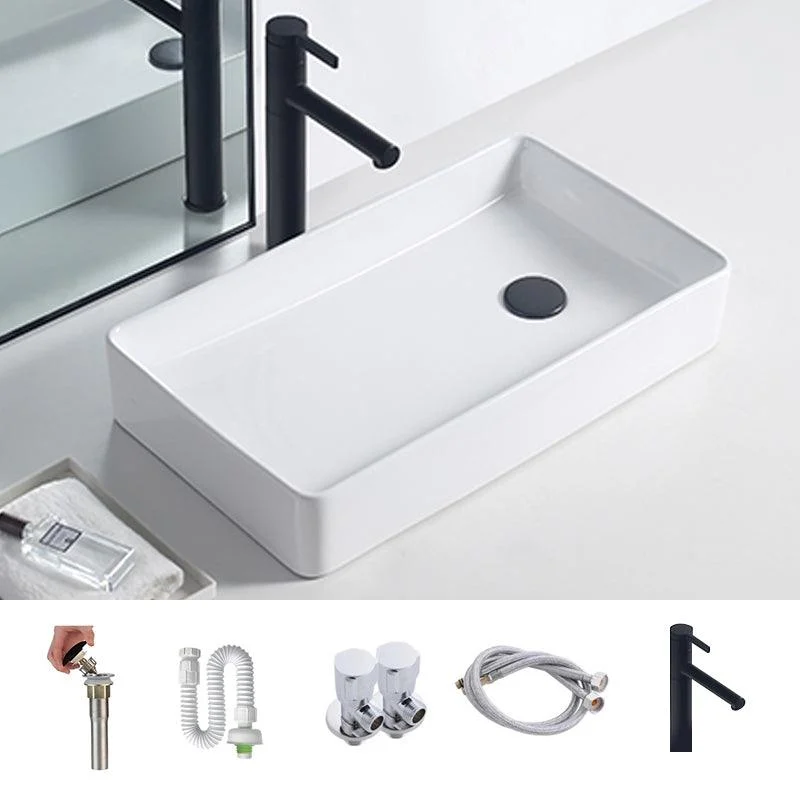 Modern Porcelain Trough Sink White Trough Sink With Basin, and Tap -Bathlova