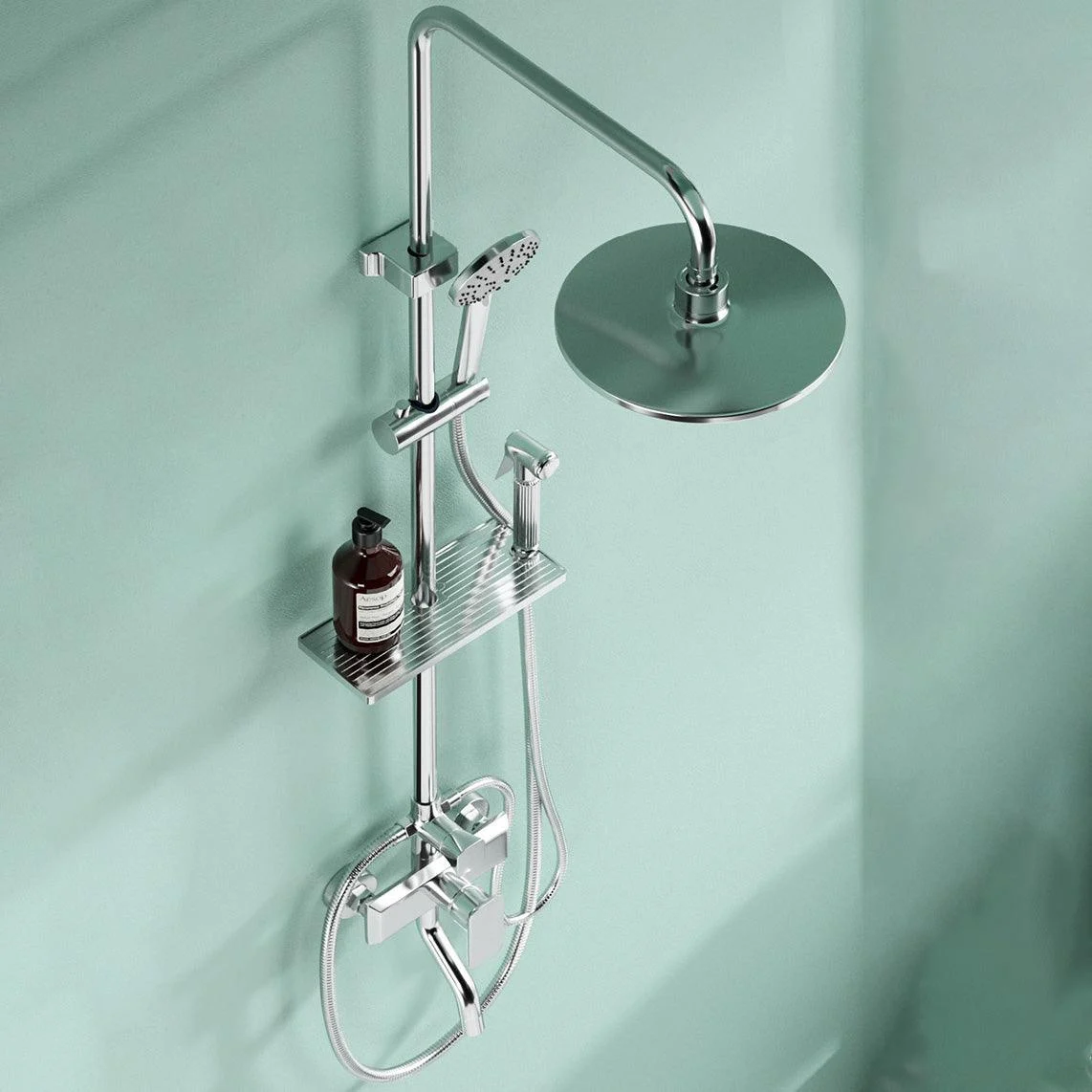 Modern Pressure Balanced Diverter Valve Shower Metal Shower Head Shower Tap On Wall -Bathlova