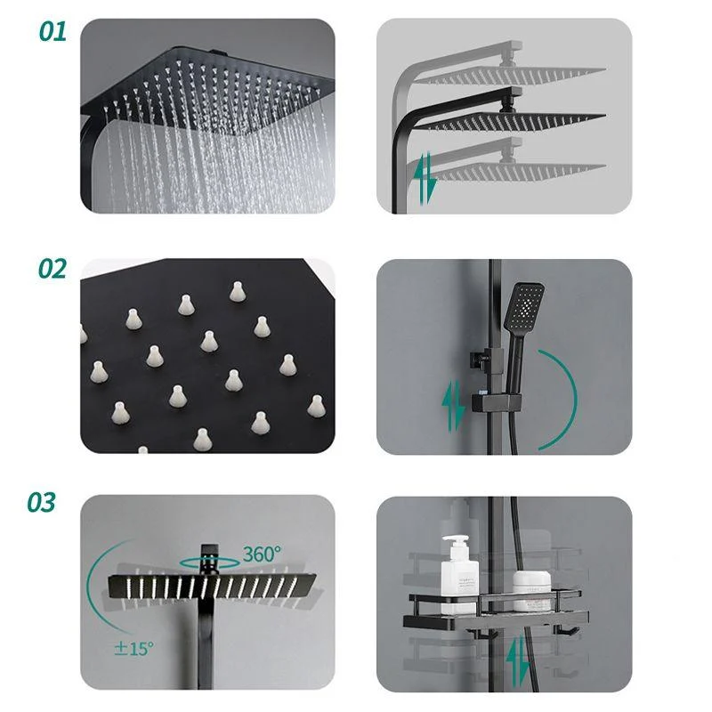 Modern Pressure Balanced Diverter Valve Shower Tap Square Shower System on Wall -Bathlova