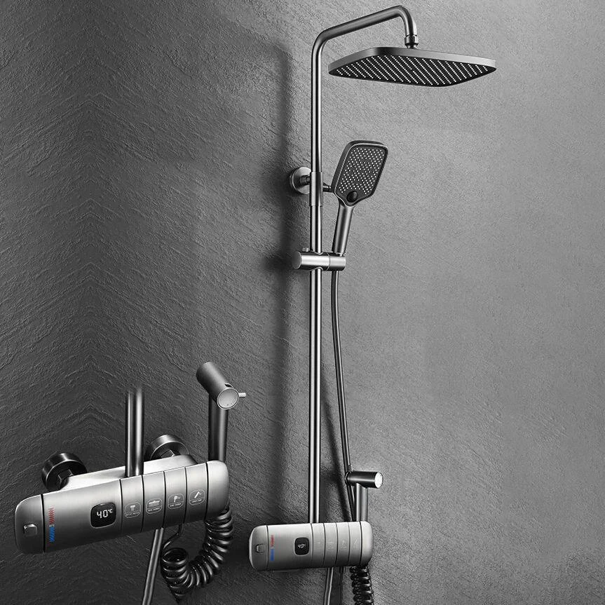 Modern Push Button Shower System Slide Bar Included Shower Head Combo -Bathlova