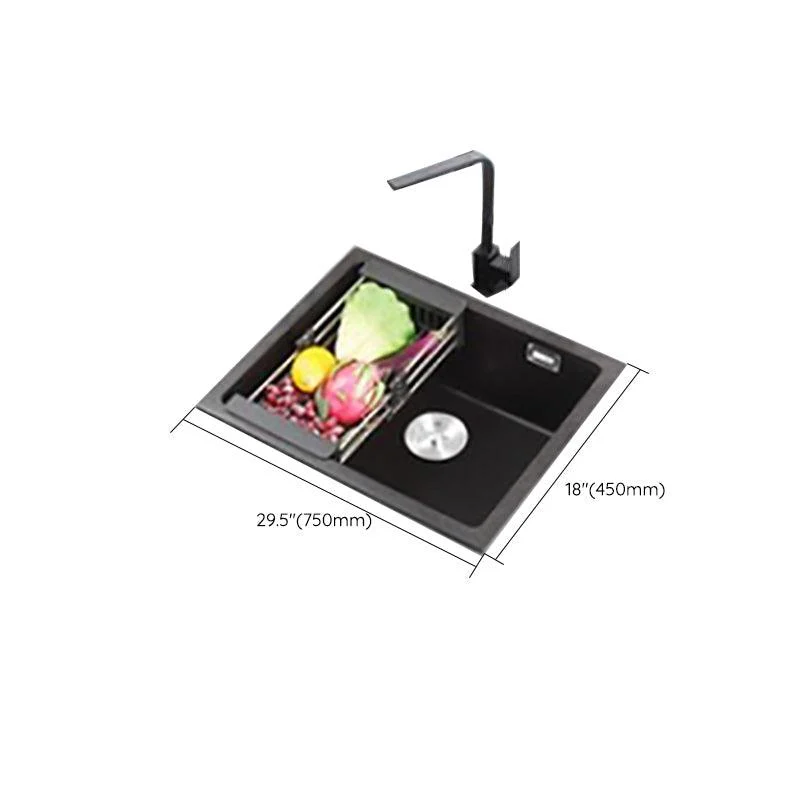 Modern Quartz Sink Black Tap Kitchen Sink with Adjustable Tray -Bathlova