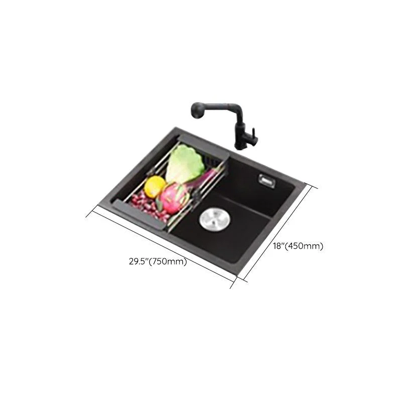 Modern Quartz Sink Black Tap Kitchen Sink with Adjustable Tray -Bathlova