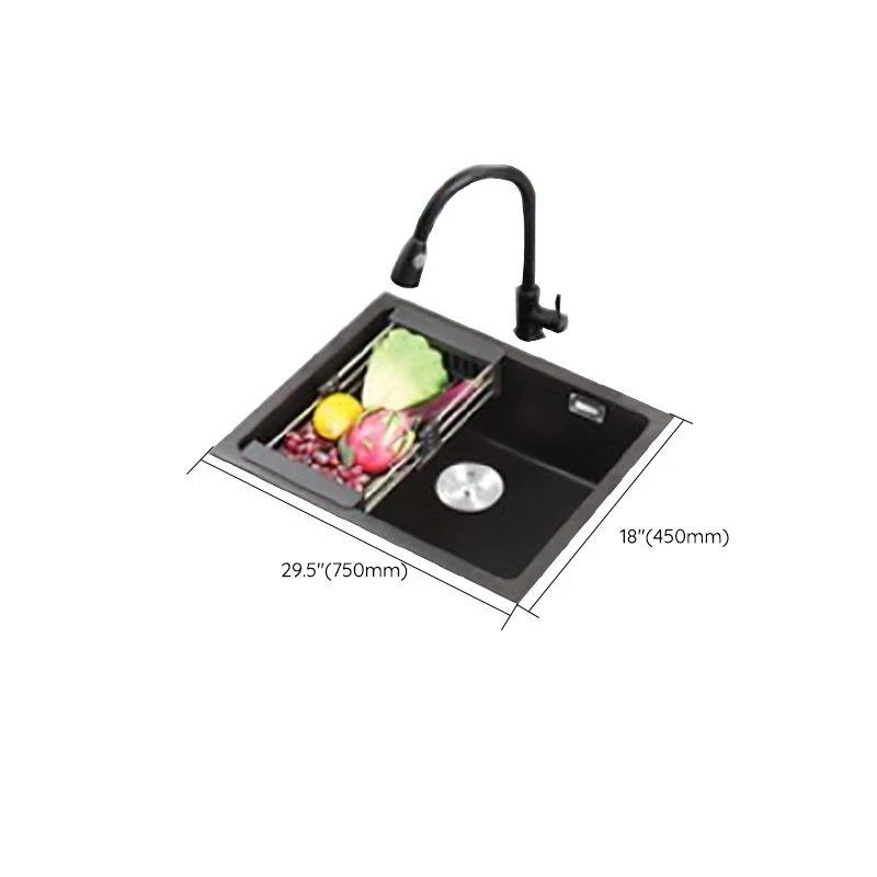 Modern Quartz Sink Black Tap Kitchen Sink with Adjustable Tray -Bathlova