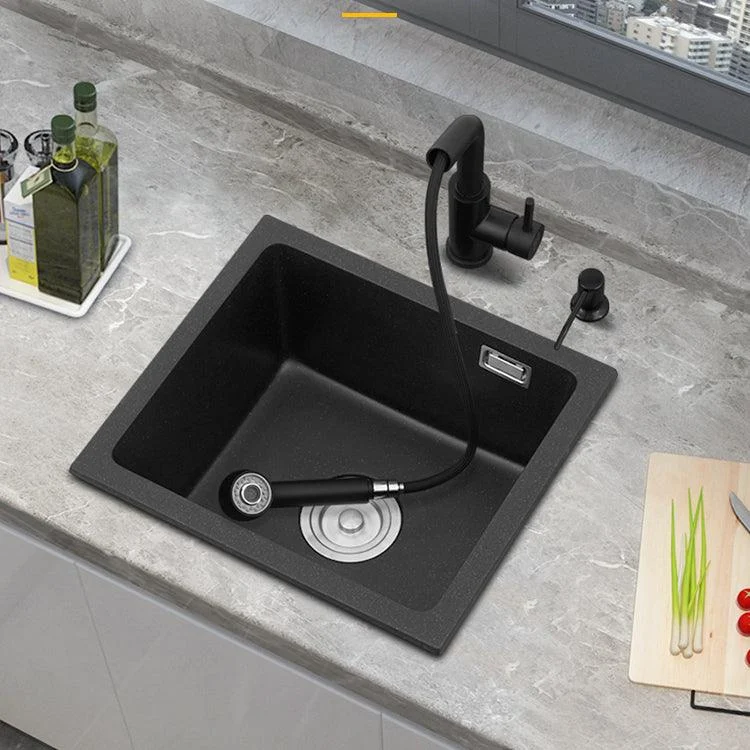 Modern Quartz Sink Black Tap Kitchen Sink with Adjustable Tray -Bathlova