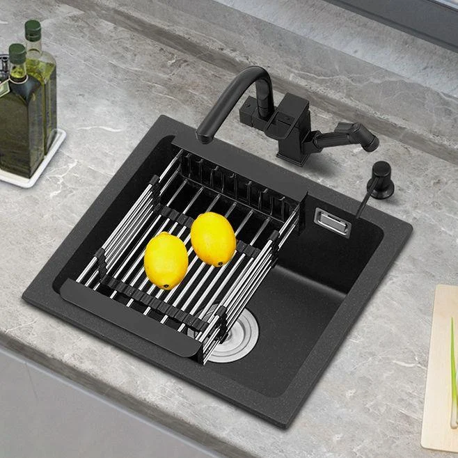 Modern Quartz Sink Black Tap Kitchen Sink with Adjustable Tray -Bathlova