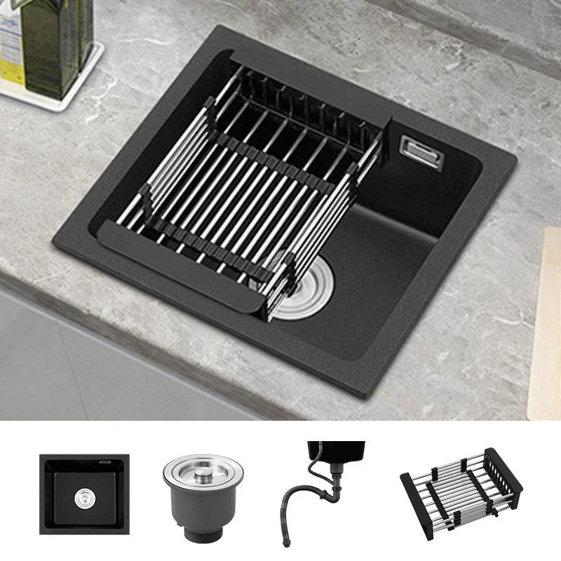 Modern Quartz Sink Black Tap Kitchen Sink with Adjustable Tray -Bathlova