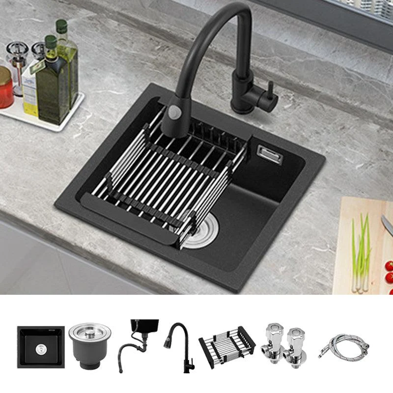 Modern Quartz Sink Black Tap Kitchen Sink with Adjustable Tray -Bathlova