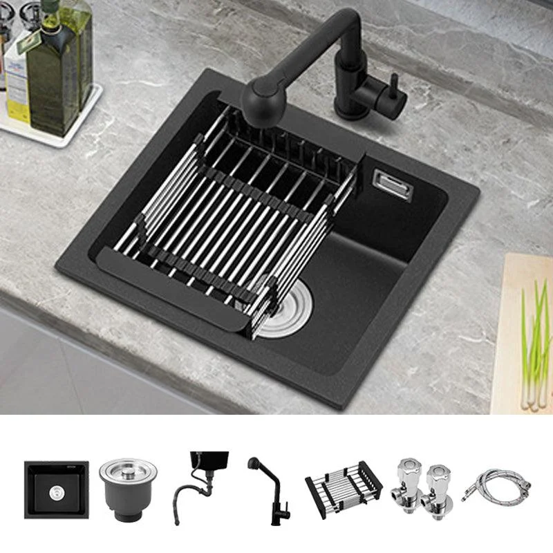 Modern Quartz Sink Black Tap Kitchen Sink with Adjustable Tray -Bathlova