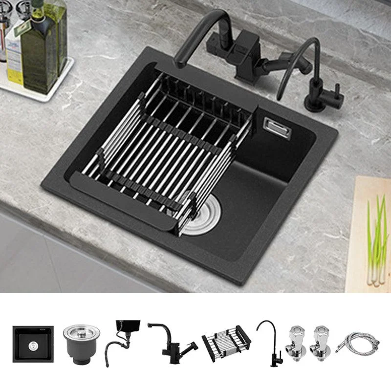 Modern Quartz Sink Black Tap Kitchen Sink with Adjustable Tray -Bathlova