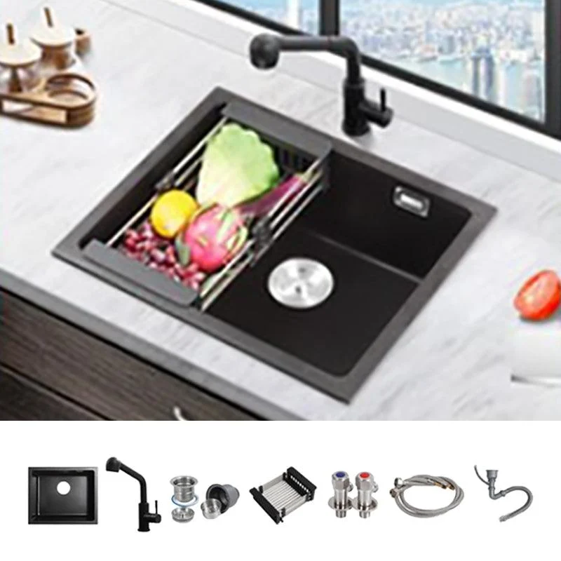 Modern Quartz Sink Black Tap Kitchen Sink with Adjustable Tray -Bathlova