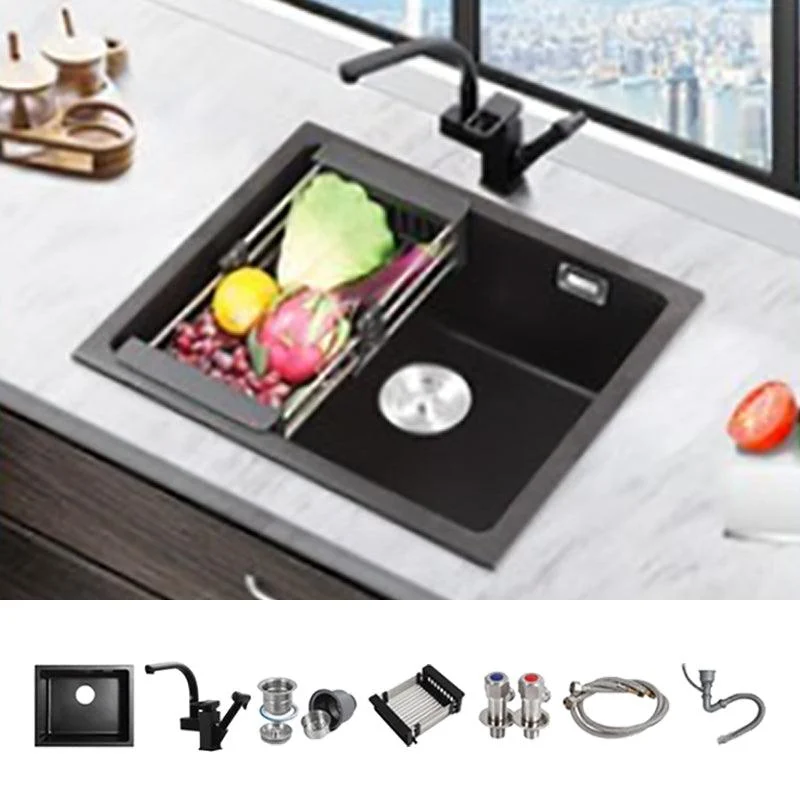 Modern Quartz Sink Black Tap Kitchen Sink with Adjustable Tray -Bathlova