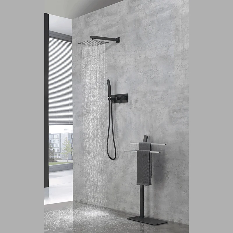 10" Brass Matte Black Rainfall Shower System with Handheld Sprayer -Bathlova