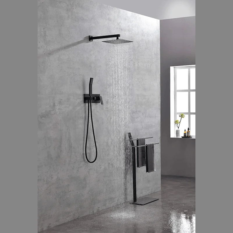 10" Brass Matte Black Rainfall Shower System with Handheld Sprayer -Bathlova