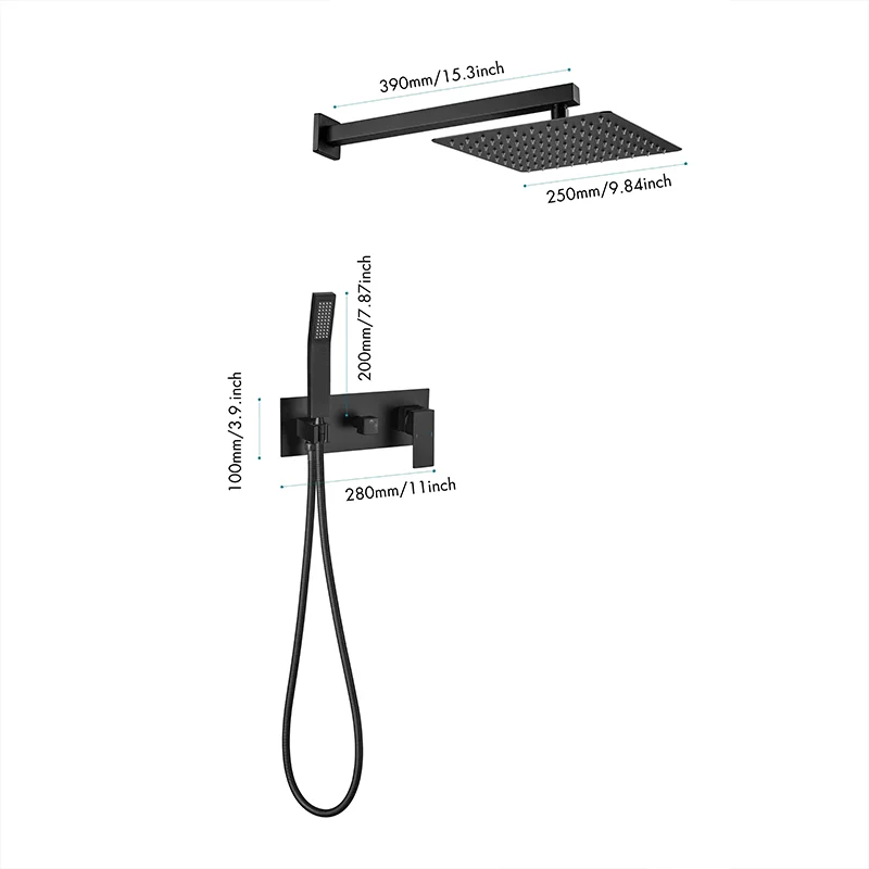 10" Brass Matte Black Rainfall Shower System with Handheld Sprayer -Bathlova