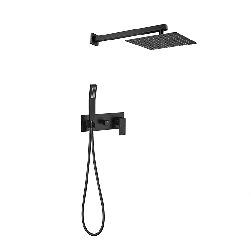 10" Brass Matte Black Rainfall Shower System with Handheld Sprayer -Bathlova