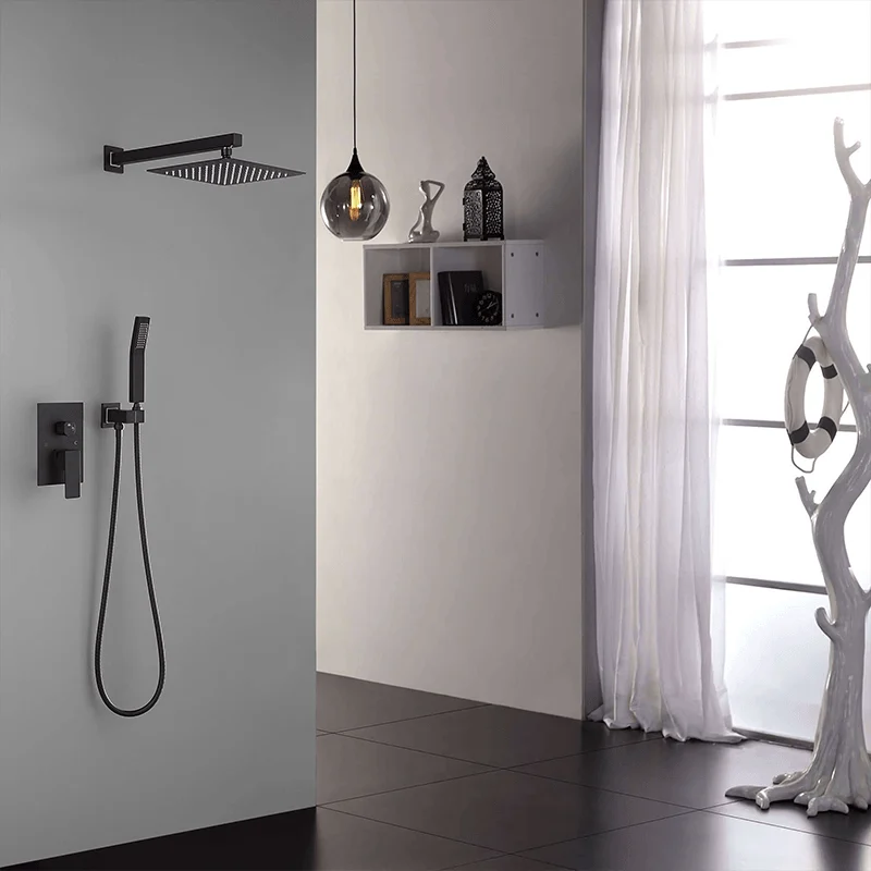 10" Luxury Wall Mounted Rain Mixer Shower System in Matte Black -Bathlova