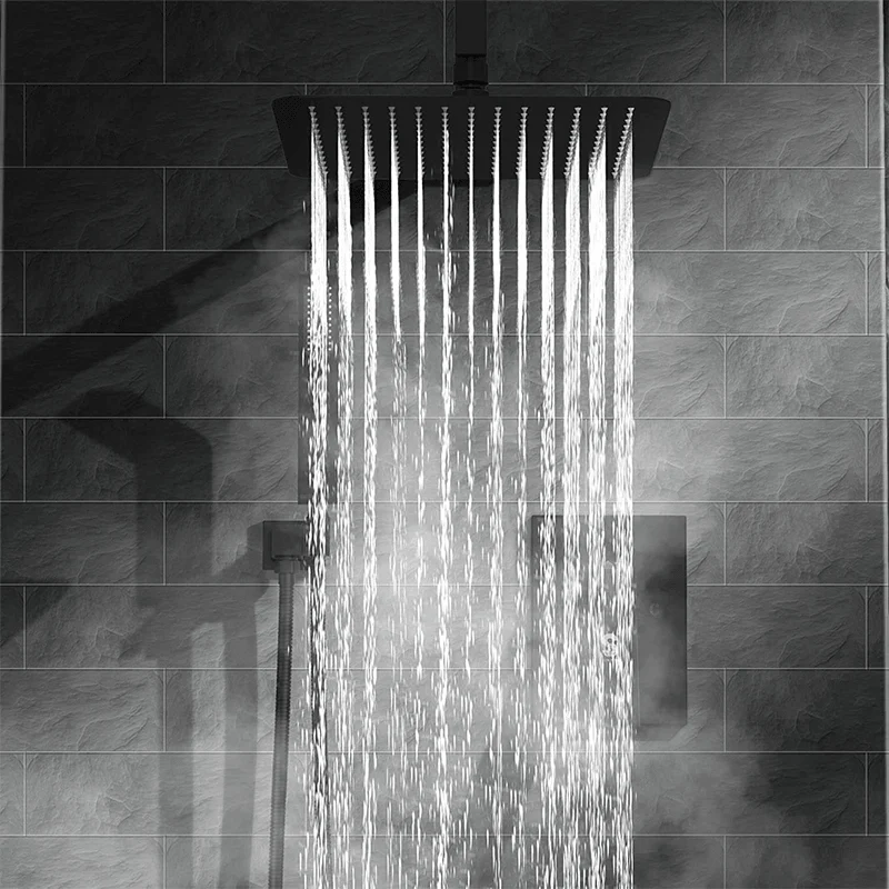 10" Luxury Wall Mounted Rain Mixer Shower System in Matte Black -Bathlova