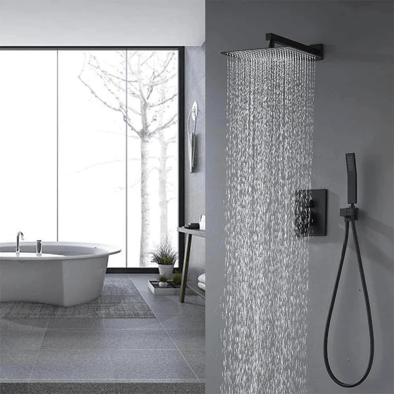 10" Luxury Wall Mounted Rain Mixer Shower System in Matte Black -Bathlova