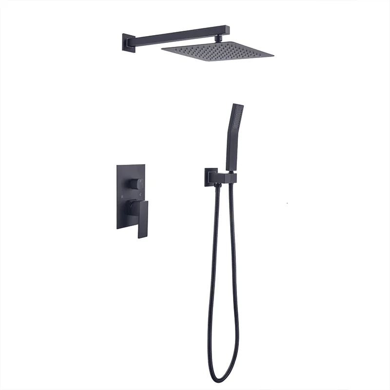 10" Luxury Wall Mounted Rain Mixer Shower System in Matte Black -Bathlova