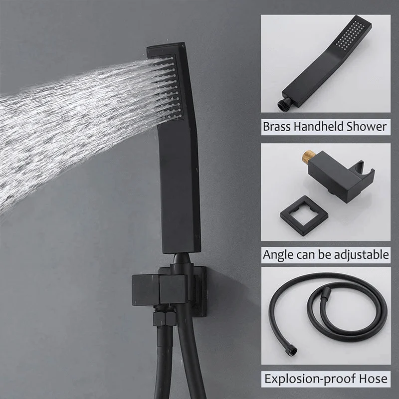 10" Luxury Wall Mounted Rain Mixer Shower System in Matte Black -Bathlova