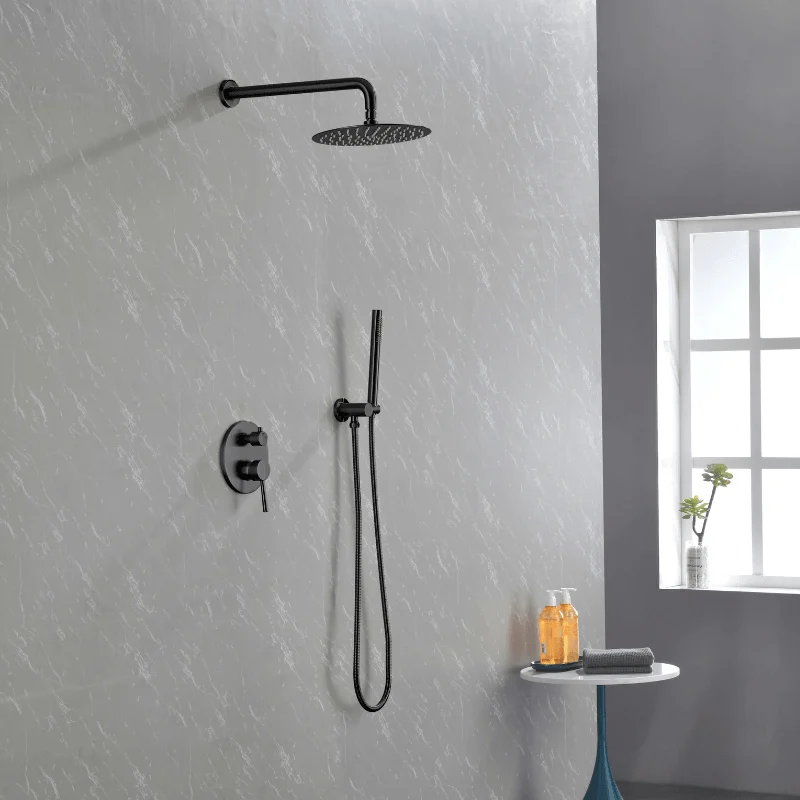 10" Matte Black Stainless Steel Rain Shower System, Handheld Shower Set -Bathlova