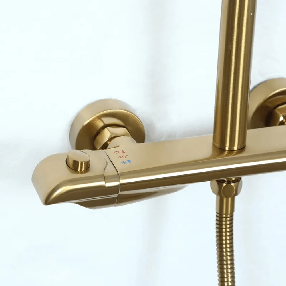 10" Modern Luxury Exposed Shower Fixture in Brushed Gold - Thermostatic Rainfall Shower Head -Bathlova