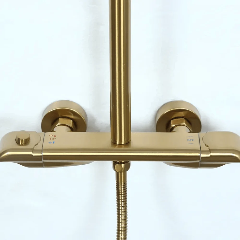 10" Modern Luxury Exposed Shower Fixture in Brushed Gold - Thermostatic Rainfall Shower Head -Bathlova