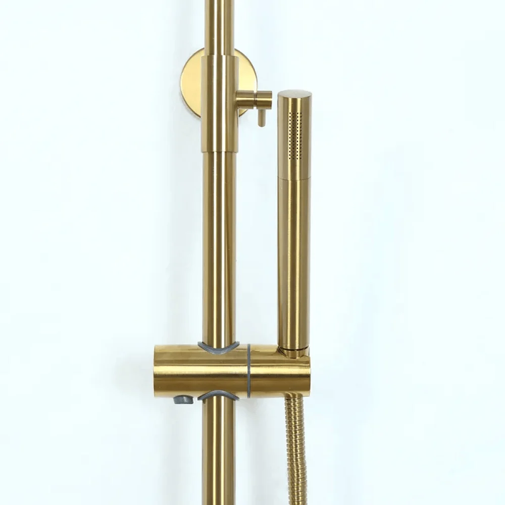 10" Modern Luxury Exposed Shower Fixture in Brushed Gold - Thermostatic Rainfall Shower Head -Bathlova