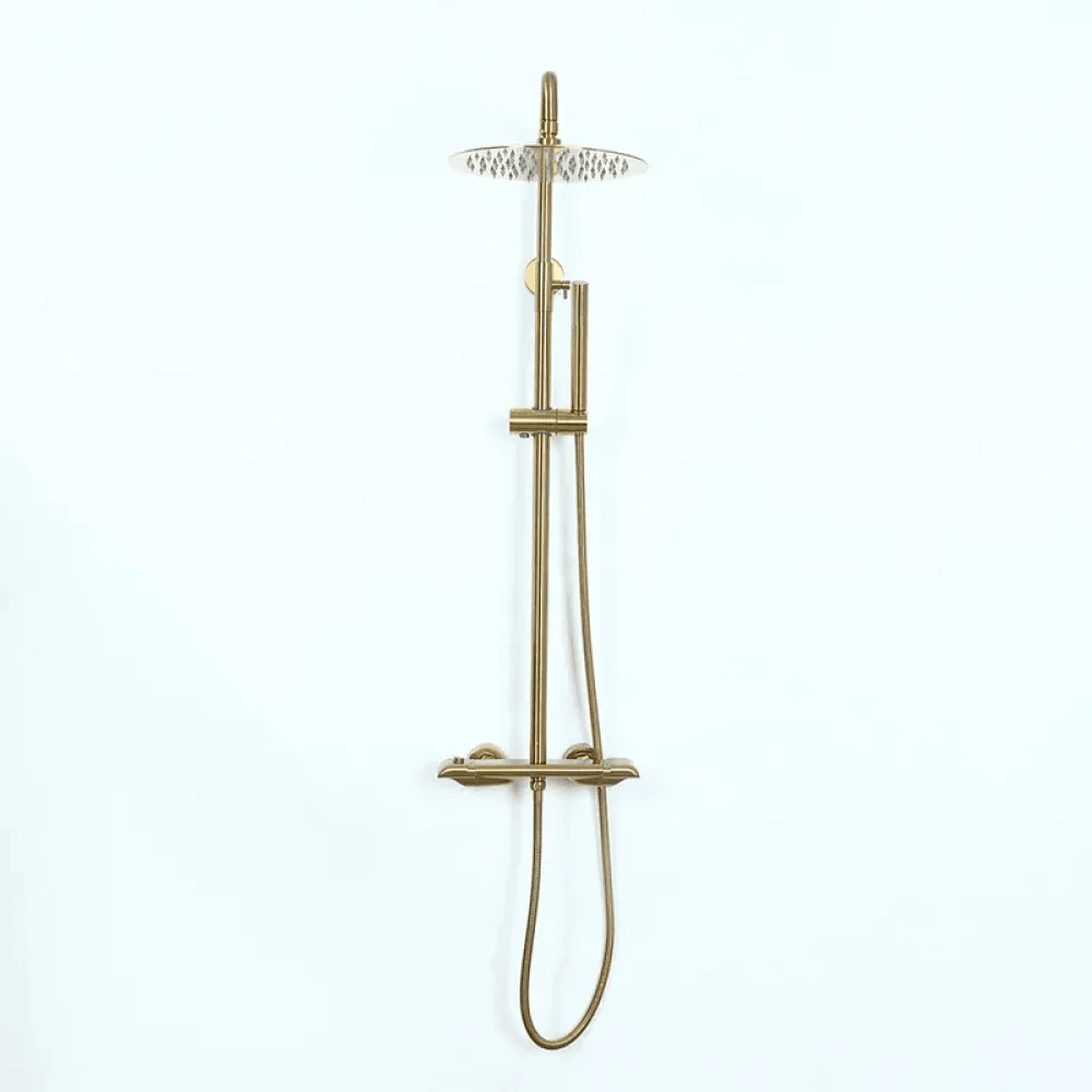 10" Modern Luxury Exposed Shower Fixture in Brushed Gold - Thermostatic Rainfall Shower Head -Bathlova