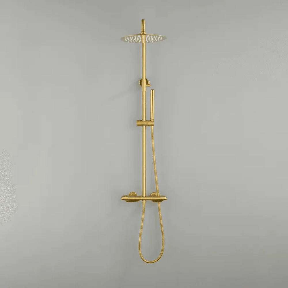 10" Modern Luxury Exposed Shower Fixture in Brushed Gold - Thermostatic Rainfall Shower Head -Bathlova