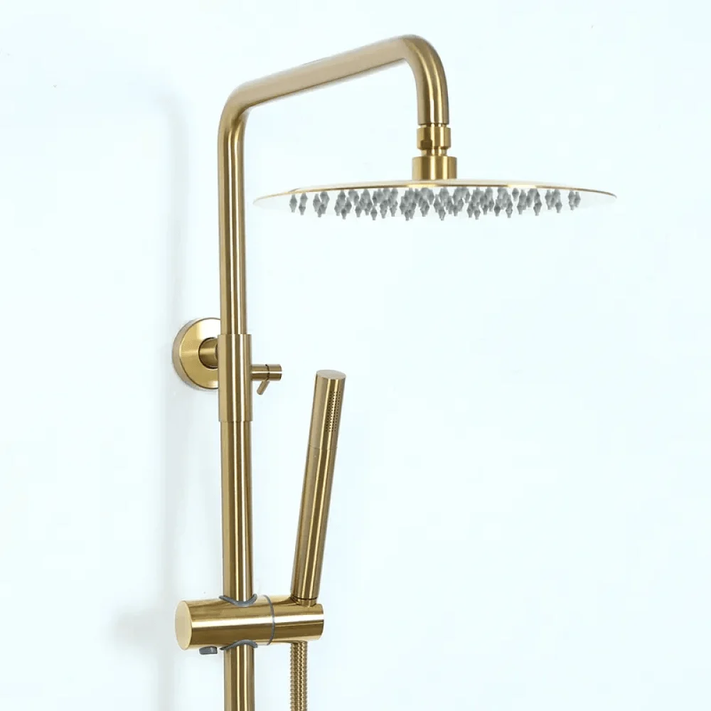 10" Modern Luxury Exposed Shower Fixture in Brushed Gold - Thermostatic Rainfall Shower Head -Bathlova