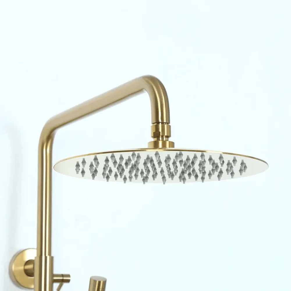 10" Modern Luxury Exposed Shower Fixture in Brushed Gold - Thermostatic Rainfall Shower Head -Bathlova