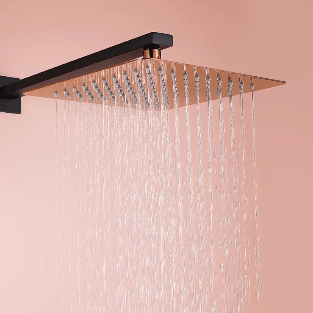 10" Wall-Mount Rainfall Shower System with Hand Shower Black & Rose Gold - Shower Head -Bathlova