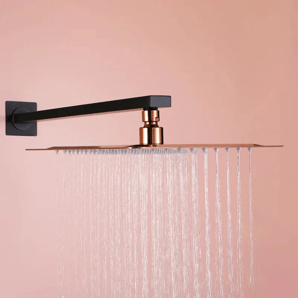 10" Wall-Mount Rainfall Shower System with Hand Shower Black & Rose Gold - Shower Head -Bathlova